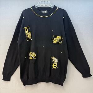 Gepetto Sweater Women's L Black Embellished with Gold & Animals Studded Vintage